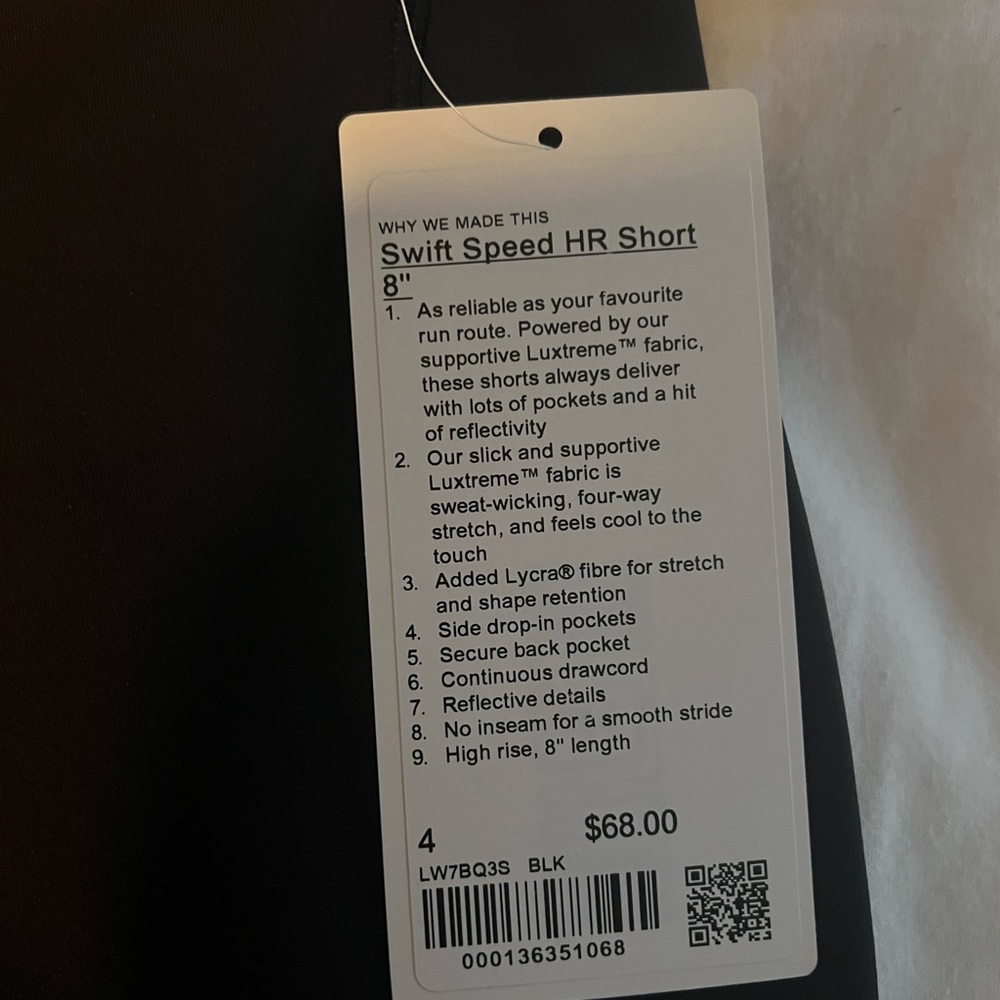 lululemon Swift Speed High Rise Short Size 4 NWT